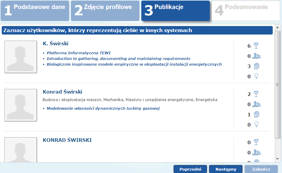 Rys. 40. Formularz wyboru tożsamości użytkownika podczas tworzenia profilu 3.3.6.