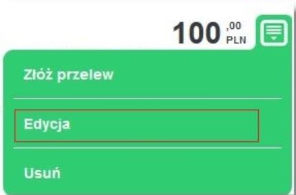 Po wyborze odnośnika zostanie wyświetlony formularz przelewu z polami wypełnionym na podstawie danych wybranego szablonu. 4.2.