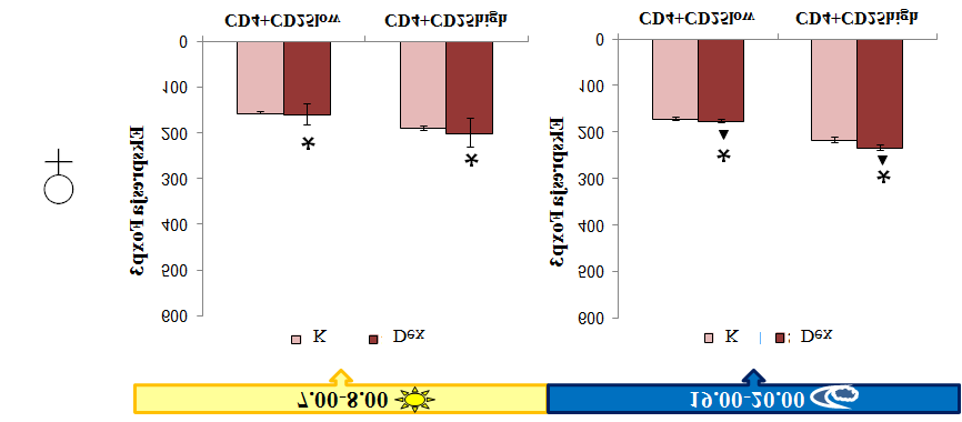 Ryc. 23 Ekspresja Foxp3 w populacji CD4+CD25 low i CD4+CD25 high w grasicach myszy traktowanych deksametazonem Ekspresja Foxp3 w populacji tymocytów CD4+CD25 low i CD4+CD25 high samców i samic