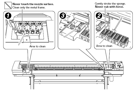 2. Dotknij w miejscu wskazanym na ilustracji, aby rozładować ładunek elektrostatyczny. 3. Czyszczenie należy wykonać przy użyciu patyczka do czyszczenia.