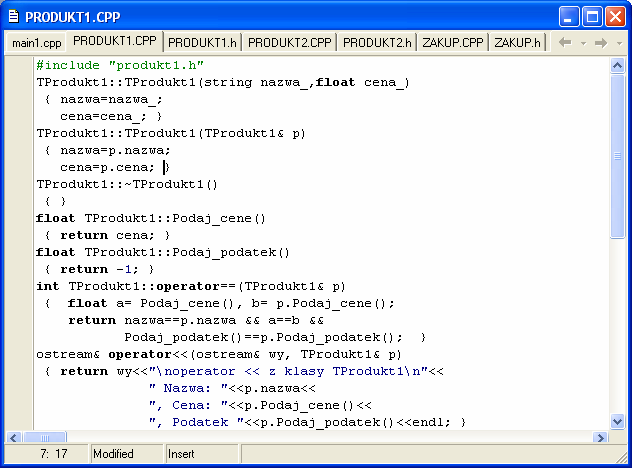 Tylko jeden operator==, w którym wywołane są metody wirtualne obiektów typu TProdukt1 lub TProdukt2: : Podaj_cene() oraz Podaj_podatek()