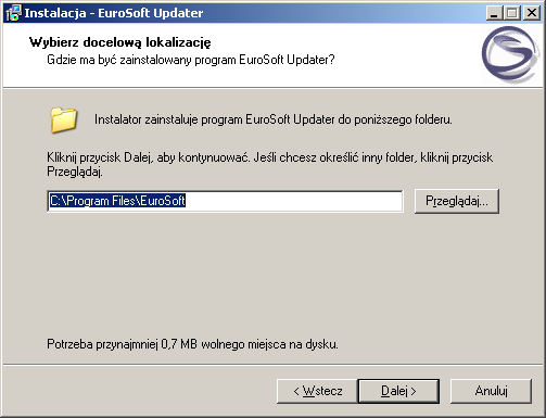 Po umieszczeniu płyty CD w napędzie komputera uruchomiony zostanie Kreator instalacji programu EuroSoft Updater.