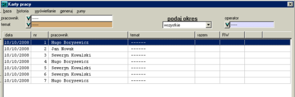 1. Rozliczanie czasu pracy 1.1 Karty pracy W kartach pracy ewidencjonuje się wykonywanie czynności przez poszczególnych pracowników z podziałem na kontrahenta(zleceniodawcę) oraz temat?