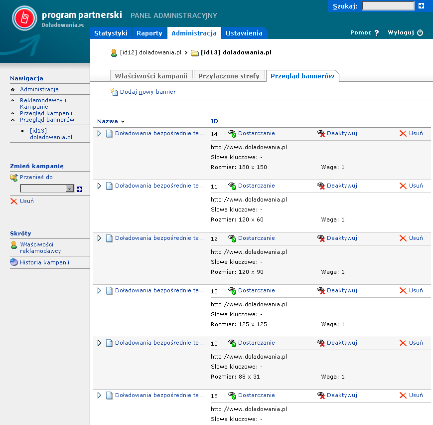 System wsparty jest o Panel Administracyjny zawierający statystyki odwiedzin, przejść oraz transakcji, aby Partner dokładnie wiedział, jakie są poczynania Internauty od