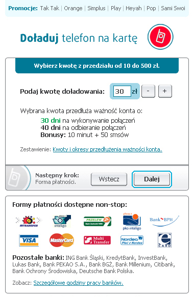 2. Systemy doładowań telefonów na kartę Podanie kwoty doładowania.