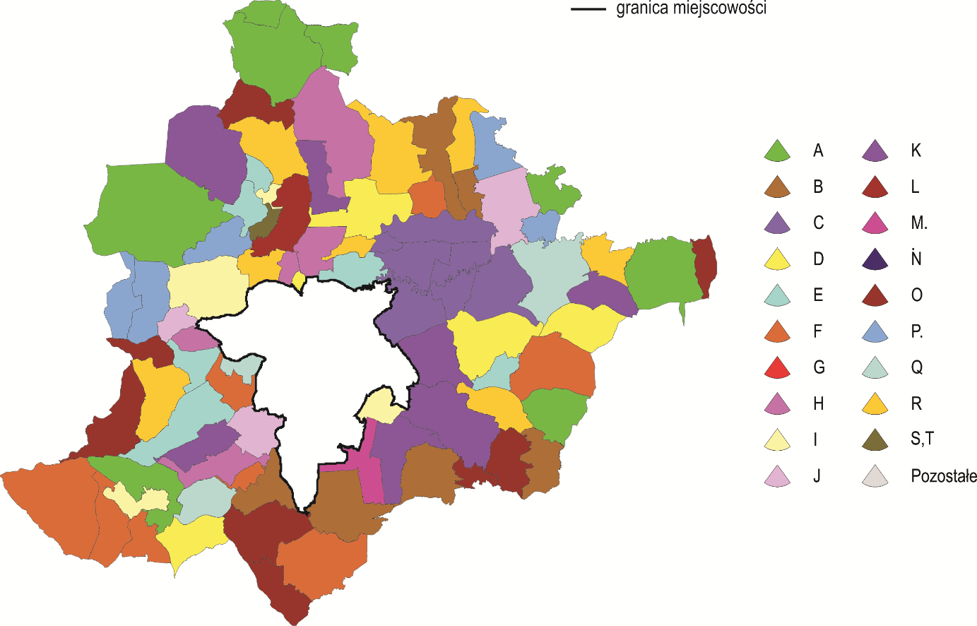 Rys. 16. Struktura podmiotów gospodarczych w gminach ROF według sekcji PKD 2007 w 2013 r.