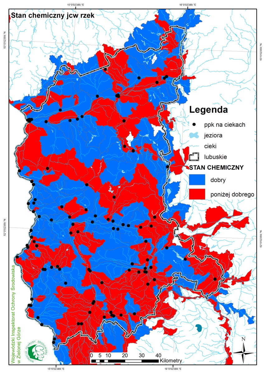 Rys. 5. Ocena stanu chemicznego jednolitych części wód rzek w województwie lubskim badanych w 2012 r. Rys. 6.