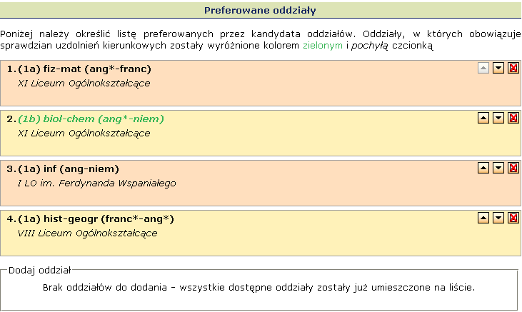 Etap III weryfikacja zgłoszeń Rysunek 33. Modyfikacja zgłoszenia preferowane szkoły.