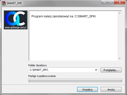 3. Instalacja programu w środowisku ZwCad 1. Uruchom plik SMART_SPK.exe przy zamkniętym ZwCadzie. 2. Wybierz opcję Akceptuj po zapoznaniu się z tekstem licencji i zaakceptowaniu jej warunków.