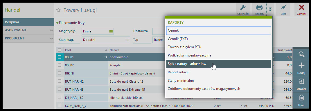 Inwentaryzacja z dokładnością do zasobów Standardowo inwentaryzacja jest prowadzona z dokładnością do towaru, czyli wszystkie dostawy danego towaru są inwentaryzowane łącznie.