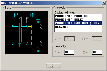 96 AutoCAD. Konstrukcje Budowlane Lista POLOZENIE pozwala na określenie (pionowego) położenia osi połączenia względem podciągu.