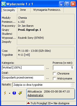 Adnotacje. Wydarzenia w Diagramie rozkładu są opisywane w stopniu na jaki pozwala na to ilość miejsca. Przykładowo, Slajd 21 pokazuje wydarzenie z przyporządkowanym do niego pomieszczeniem i modułem.