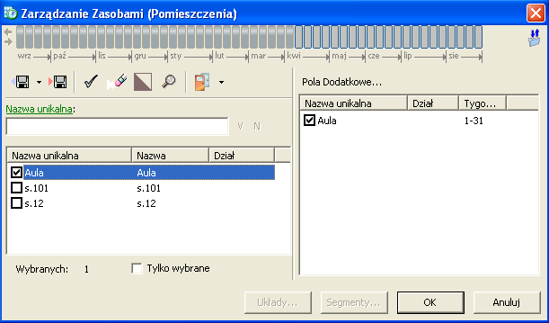 Przesuwanie zasobów. Dodaj zasoby do wydarzenia w następujący sposób: Kliknij na linię Pomieszczenia (w oknie Wydarzenia), aby wyświetlić okno Zarządzanie Zasobami.