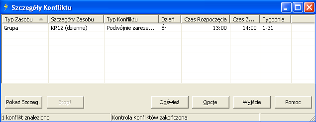 Inne: Mogą zostać przeprowadzone także inne kontrole: czy niekompatybilne zasoby nie są przyporządkowane do siebie, czy pracownicy mają odpowiednią liczbę dni wolnych, czy liczba studentów w grupach