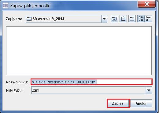 Zapisz jako rozkodowany opcja umożliwia zapisywanie plików w postaci, w jakiej są zapisane dane w formacie zgodnym z opublikowanym schematem SIO: plik zapisywany jest z rozszerzeniem.