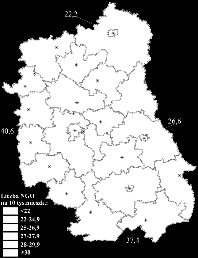 I. Organizacje pozarządowe na Lubelszczyźnie Na kolejnych pozycjach znajdują się takie regiony, jak: Wielkopolska (9 713), Śląsk (9 279), Małopolska (8 937), czy Dolny Śląsk (8 251).