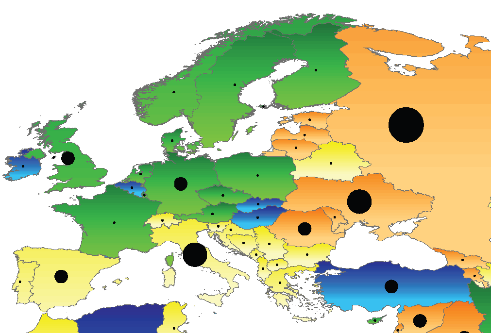 Występowanie aktywnych zakażeń HCV z uwzględnieniem genotypów w Europie Ireland United Kingdom Norway Denmark Sweden Finland Hungary Czech Republic Slovakia Poland Lithuania Latvia France Switzerland