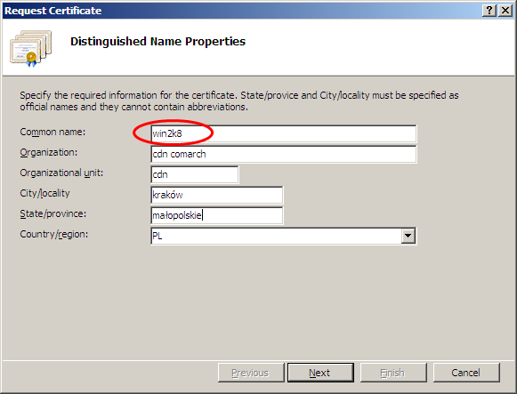 funkcjonował pod nazwą DNS np. sklep.mojawitryna.pl, to ten właśnie adres podajemy jako Common Name. Dalsze parametry mają charakter informacyjny i będą dostępne w certyfikacie.