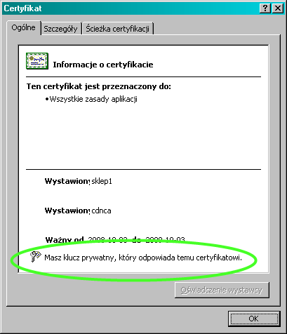 Tak wyeksportowany certyfikat, naleŝy udostępnić komputerom, gdzie zainstalowana jest CDN OPT!MA i które będą synchronizować dane z aplikacją CDN e-sklepu.