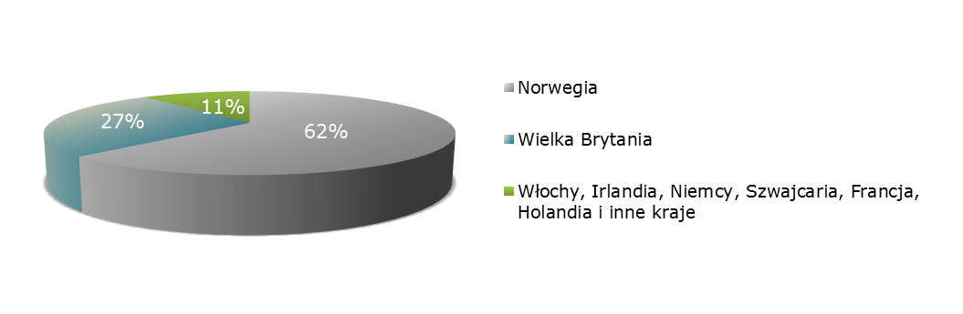 Przychody Emitenta za rok 2011 w podziale na pacjentów zagranicznych i polskich Źródło: Emitent Przychody Emitenta z pacjentów zagranicznych za rok 2011 w podziale na kraj pochodzenia Źródło: Emitent