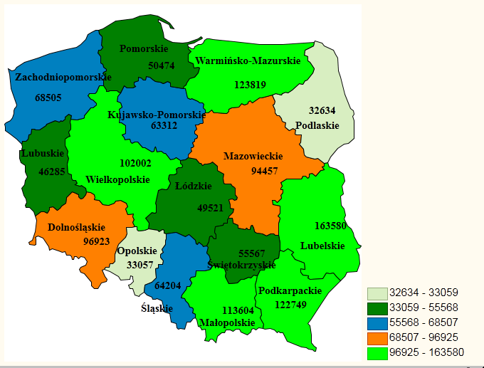 Ryc. 1. Rozmieszczenie rodzin pszczelich w poszczególnych województwach w 2012 r. 3.