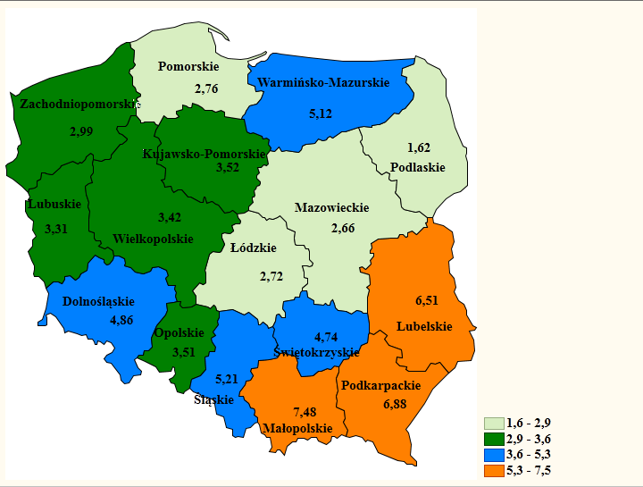 Średnie zagęszczenie rodzin pszczelich na km 2 w całej Unii Europejskiej wynosi 3,2. Najwięcej rodzin na 1 km 2 znajduje się w Grecji (11,4) na Węgrzech (9,8) i Słowenii (7,4).