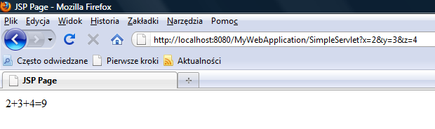 c) Dopisz za wywołaniem metody dispatcher.forward w serwlecie polecenie out.println("<br>test</br>"); Ponownie uruchom serwlet z odpowiednimi parametrami. Czy słowo test pojawiło się w wyniku?