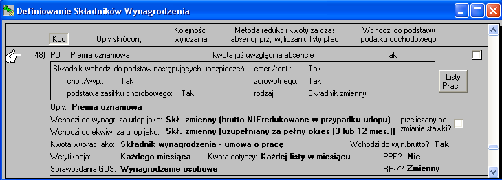 Rys. 7 Definicja składnika 'Premia miesięczna' - kwota składnika jest równa wartości zmiennej 'Kwota premii uznaniowej'. Rys.