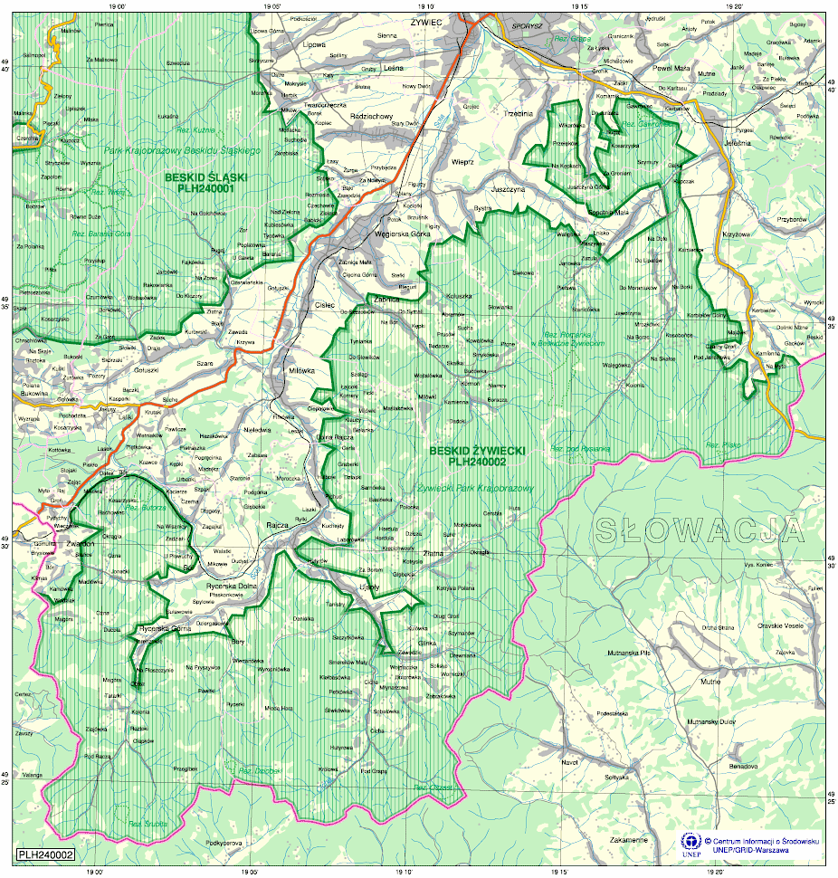 Rysunek 10 Lkalizacja Obszaru NATURA 2000 Beskid Żywiecki Źródł: strna internetwa http://www.2007.przyrda.katwice.