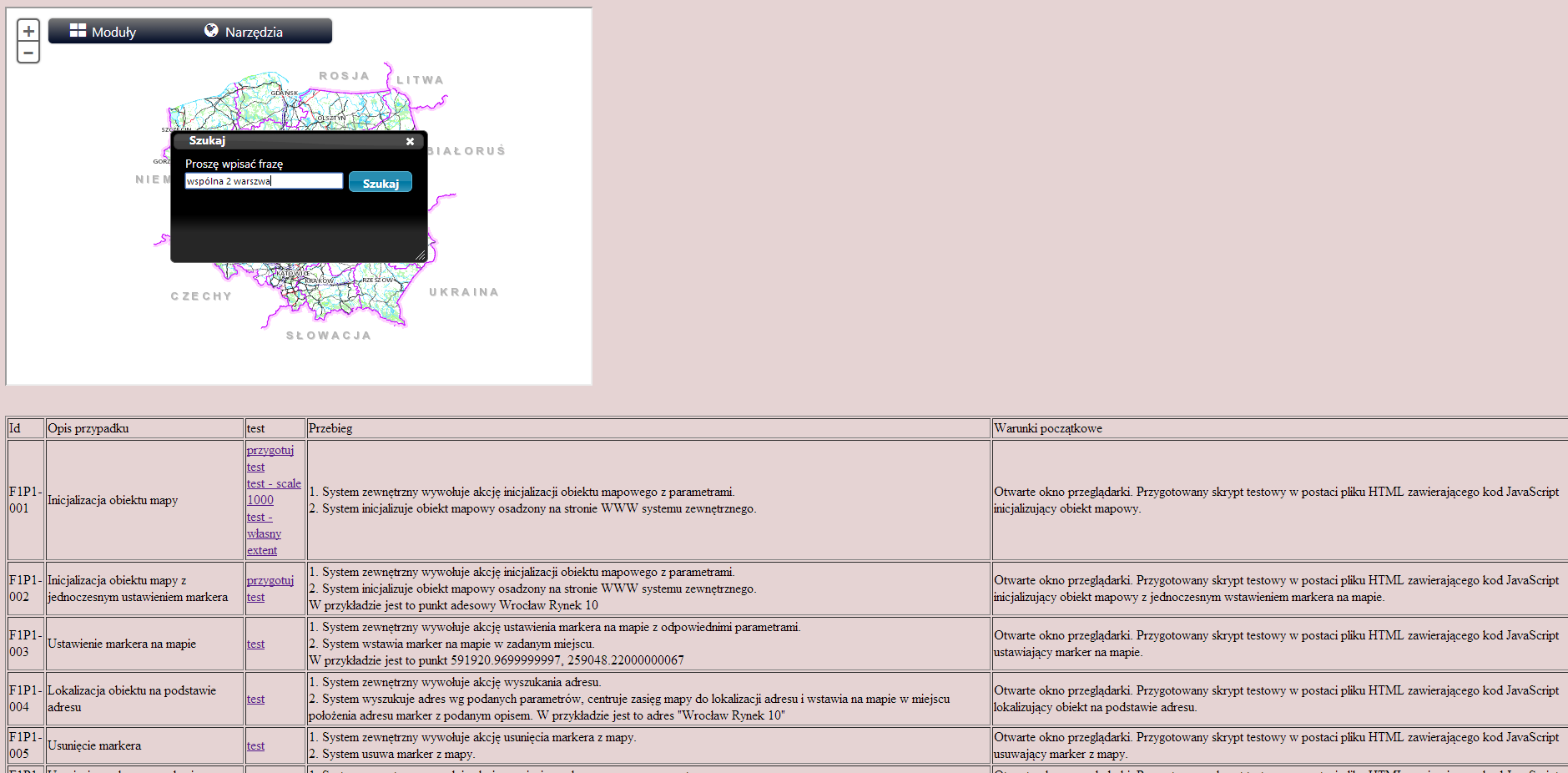 Lista udostępnianych przez geoportal API,