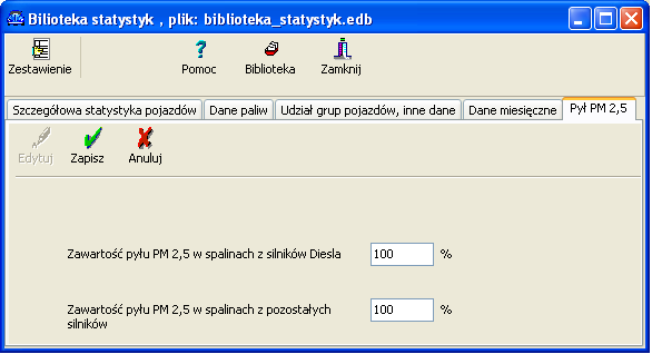 Wartości wprowadzone na tej stronie nie są obecnie wykorzystywane w programie. Są to tylko informacje.