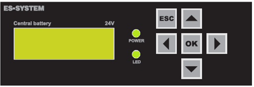 CECHY SYSTEMU CB24V CENTRALNA BATERIA CB24V ES-SYSTEM System zasilania opraw oświetlenia awaryjnego napięciem 24VDC. 4 obwody wyjściowe w klasie ochronności III (SELV). Do 20 opraw na każdym obwodzie.