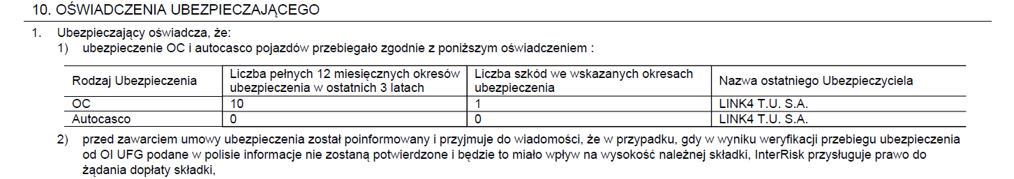 Po zastosowaniu korekty na polisie drukuje się oświadczenie, które klient potwierdza swoim podpisem.