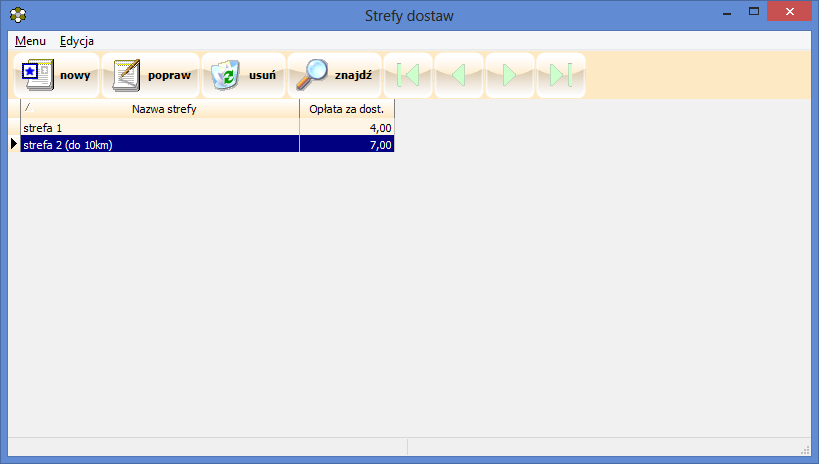 4.10. STREFY DOSTAW Strefy dostaw mają ścisły związek z modułem dostaw. Dają one możliwość pogrupowania adresów dostaw, a w konsekwencji doliczenia odpowiedniej opłaty czy przydzielenia kierowcy. Rys.