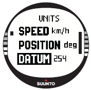 Jednostka prędkości przemieszczania pionowego Jednostka odległości Jednostka prędkości Układ odniesienia Ustawienie Vert określa jednostkę uŝywaną przez wysokościomierz.