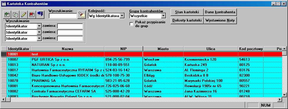 Kartoteki Rozdział 5 Kartoteki 5.1 Kontrahenci Z kontrahentami w systemie FK związane są następujące funkcje: 5.1.1 Kartoteka Wszelkie operacje związane z kontrahentem są odwzorowane w jego kartotece.