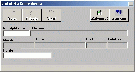 Kartoteki Miejscowość, Adres, Kod pocztowy, PESEL, Województwo, Kraj, Telefon, Fax, Konto bankowe, Cecha, Nazwa skrócona.
