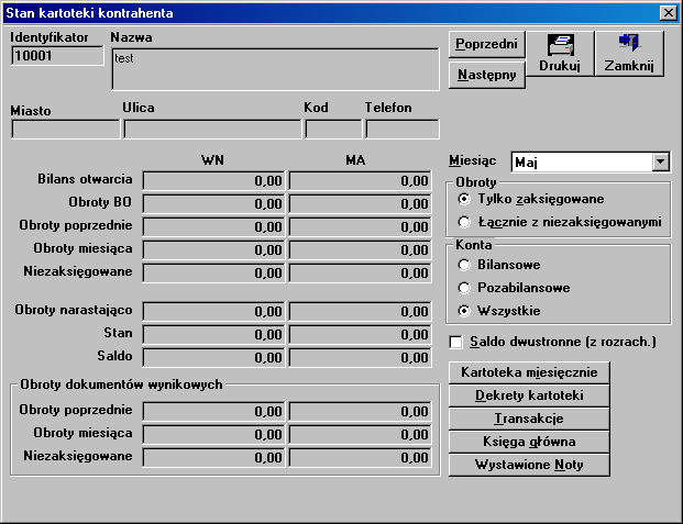 Kartoteki 5.1.1.1 Stan kartoteki Formularz na rysunku poniżej przedstawia stan kartoteki danego kontrahenta wynikający z księgowanych na nim dokumentów.