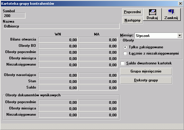 Kartoteki Nową grupę kontrahentów wyróżnia: Identyfikator - Unikalny symbol grupy Nazwa grupy - Dowolna zdefiniowana przez użytkownika nazwa 5.1.9.