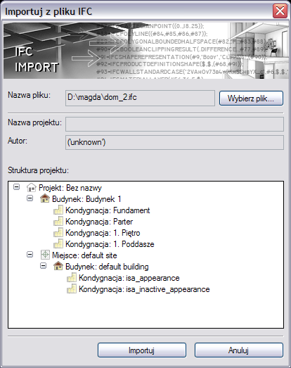 WSPÓŁPRACA Z PROGRAMAMI OBSŁUGUJĄCYMI FORMAT IFC Funkcja ta ma zadanie wczytywać projekty zrobione w innych programach (Archicad, Revit, Allplan), odwzorowując obiekty wyżej wymienionych programów