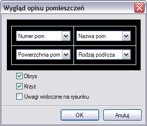 OPIS KONDYGNACJI Pomieszczenia w programie ArCADia są opisywane automatycznie poprzez tabelkę umieszczaną na środku pomieszczenia.