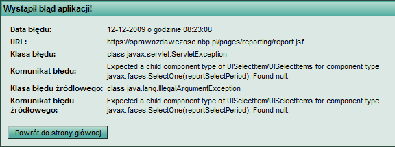 5.2 Prezentowanie informacji o błędzie Jeśli wystąpi błąd systemu, prezentowana jest strona z odpowiednim komunikatem.