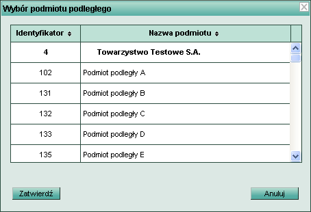 Na rysunku 7-6 przedstawiono przykładową listę formularzy dla TFI zanim jeszcze dokonano wyboru podmiotu podległego. Rysunek 7-6. Lista formularzy dla TFI (przed wyborem podmiotu podległego).