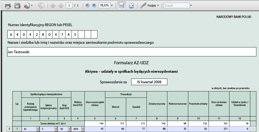 Rysunek 7-25. Sprawozdanie z wyróżnionymi polami, które mają być unikalne. W celu wysłania sprawozdania, należy zróżnicować wartości w polach z fioletowym tłem.