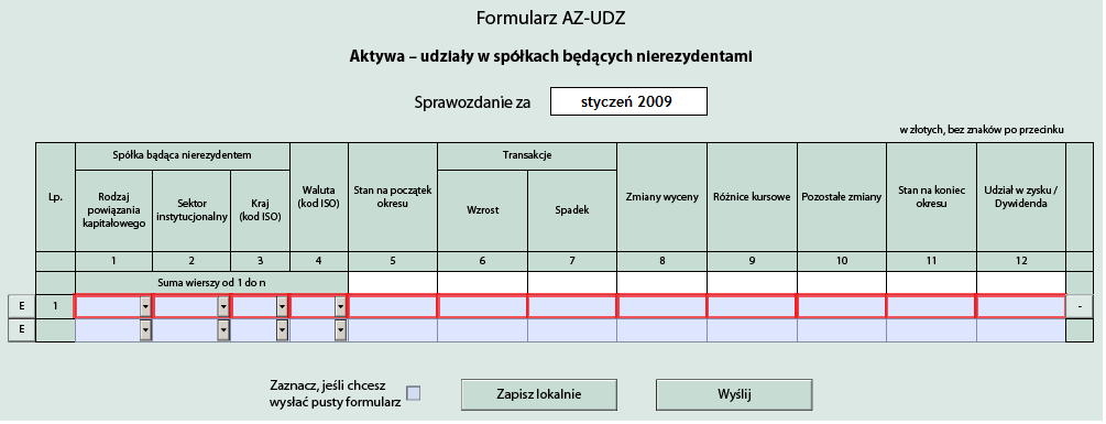 Rysunek 7-28. Komunikat informujący o konieczności wybrania sprawozdania. Formularz jest edytowany za pomocą programu Adobe Reader.