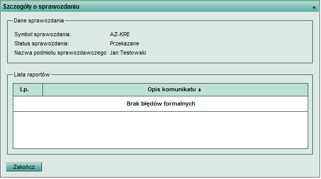 Po lewej części ekranu umieszczono szczegółowe dane przesyłki, takie jak: Id przesyłki unikalny identyfikator przesyłki, Okres sprawozdawczy okres sprawozdawczy, w którym przesyłka została wysłana,