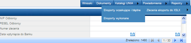 Rys. 73 b. W przypadku, gdy zrzut z rejestru będzie zawierał powyżej 10 tys. pozycji należy wybrać akcję. Rozpoczęcie generowania raportu potwierdzone zostanie odpowiednim komunikatem (Rys. 74) Rys.