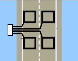 Indukcyjne czujniki pętlowe stosowane w pomiarach parametrów ruchu drogowego wykonane były w formie prostokątnych pętli o wymiarach 2,0 x 1,5 m przesuniętych względem siebie o 2,0 m.
