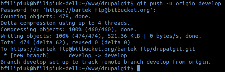 git push -u origin develop Przejdź do strony bitbucket.