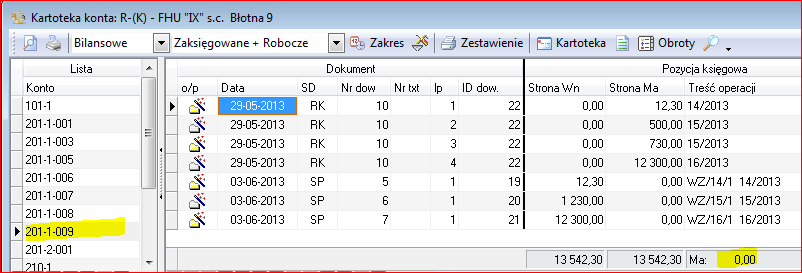 Poniżej widok zapisów utworzonego dokumentu (po zaimportowaniu) z dekretami dotyczącymi zarejestrowanych wpłat. Wpłaty zarejestrowane automatycznie w GM oznaczono na żółto. Rysunek 20.